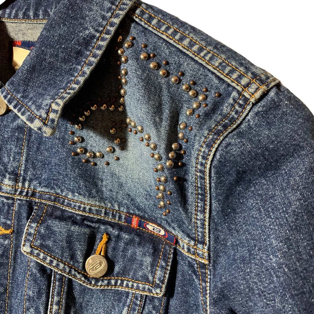 Vintage Bongo Denim Jean Jacket Stone Embellished Junior sz Med - Picture 9 of 11